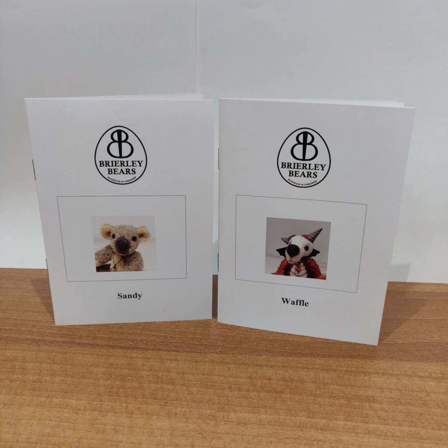 Brierley-Bears-information-booklets Booklets designed by Brierley Bears that accompany each bear